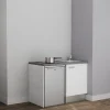 Kitchenette K08 - 120 cm - Façades : Blanc - Plan de travail : Gris béton - Crédences : Non - Evier Inox