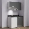 Kitchenette K01 - 120 cm - façades Gris - Plan monobloc en quartz coloris Nero évier à droite