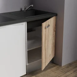 Kitchenette K02 - 120 cm - Façades : Bois - Plan de travail : Noir texturé - Crédences : Non - Evier Noir