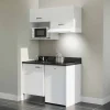 Kitchenette K02 - 120 cm - façades Blanc - Plan monobloc en quartz coloris Nero évier à gauche - Electroménager Blanc