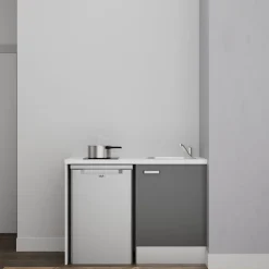 Kitchenette K08 - 120 cm - Façades : Gris - Plan de travail : Blanc - Crédences : Non - Evier Inox