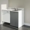 Kitchenette K08 - 120 cm - façades Blanc - Plan monobloc en quartz coloris Snova évier à gauche - Electroménager Inox