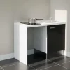 Kitchenette K08 - 120 cm - Façades : Noir - Plan de travail : Blanc - Crédences : Non - Evier Inox