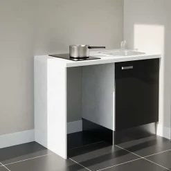 Kitchenette K08 - 120 cm - Façades : Noir - Plan de travail : Blanc - Crédences : Non - Evier Inox