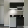 Kitchenette K02 - 120 cm - façades Noir - Plan monobloc en quartz coloris Nero évier à droite - Electroménager Inox