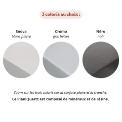 Kitchenette K13 - 140 cm - façades Blanc - Plan monobloc en quartz coloris Cromo évier à gauche - Electroménager Blanc