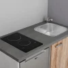 Kitchenette K02 - 120 cm - Façades : Bois - Plan de travail : Gris béton - Crédences : Non - Evier Inox