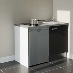 Kitchenette K08 - 120 cm - Façades : Noir - Plan de travail : Gris béton - Crédences : Non - Evier Inox