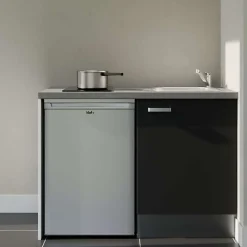 Kitchenette K08 - 120 cm - Façades : Noir - Plan de travail : Gris béton - Crédences : Non - Evier Inox