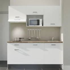 Kitchenette K30 - 180 cm - Façades : Blanc - Plan de travail : Bois - Crédences : Non - Evier