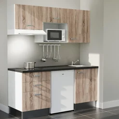 Kitchenette K20 - 180 cm - Façades : Bois - Plan de travail : Noir - Crédences : Non - Evier