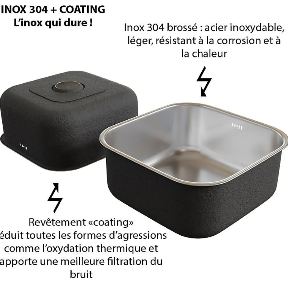 Kitchenette K08 - 120 cm - Façades : Blanc - Plan de travail : Blanc - Crédences : Non - Evier Inox