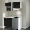 Kitchenette K13 - 140 cm - façades Noir - Plan monobloc en quartz coloris Snova évier à gauche