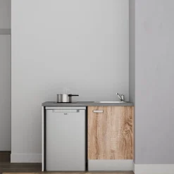 Kitchenette K08 - 120 cm - Façades : Bois - Plan de travail : Gris béton - Crédences : Non - Evier Inox