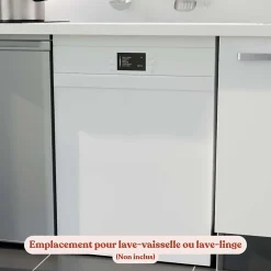 Kitchenette K55 - 180 cm - façades Blanc - Plan monobloc en quartz coloris Cromo évier à gauche - Electroménager Inox