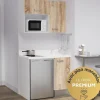 Kitchenette K00 - 100 cm - façades Bois - Plan monobloc en quartz coloris Snova évier à droite
