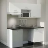 Kitchenette K55 façades Blanc - Plan de travail Noir texturé - Crédences : Non - Evier inox - Electroménager Inox inclus