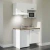 Kitchenette K02 façades Blanc - Plan de travail Bois - Crédences : Non - Evier inox - Electroménager Blanc inclus