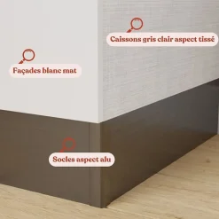 Kitchenette K13 façades Blanc - Plan de travail Bois - Crédences : Non - Evier inox - Electroménager Blanc inclus