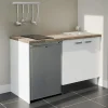 Kitchenette K17 façades Blanc - Plan de travail Bois - Crédences : Non - Evier inox - Electroménager Inox inclus