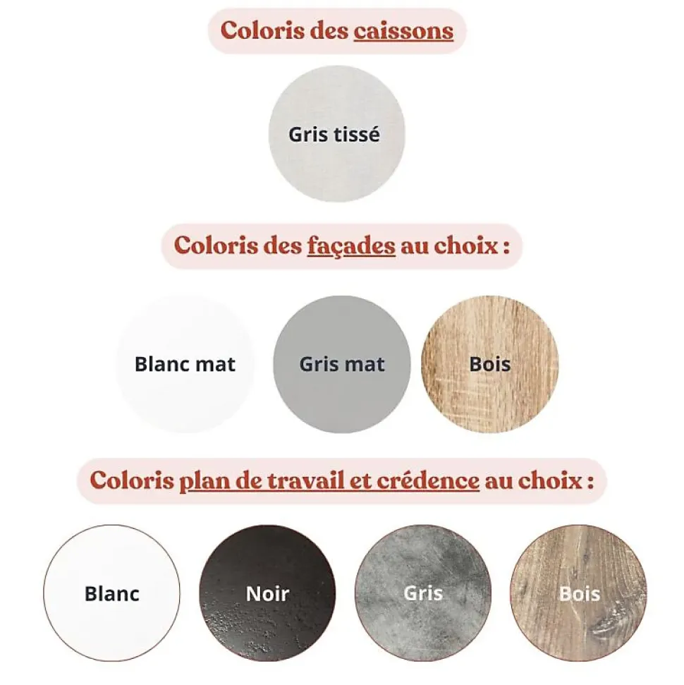 Kitchenette K30 façades Bois - Plan de travail Bois - Crédences : Non - Evier inox - Electroménager Inox inclus