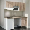Kitchenette K55 façades Bois - Plan de travail Bois - Crédences : Non - Evier inox - Electroménager Blanc inclus