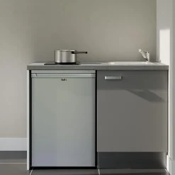 Kitchenette K08 façades Gris - Plan de travail Gris béton - Crédences : Non - Evier inox - Electroménager Inox inclus