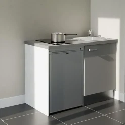 Kitchenette K08 façades Gris - Plan de travail Gris béton - Crédences : Non - Evier inox - Electroménager Inox inclus