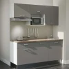 Kitchenette K30 façades Gris - Plan de travail Bois - Crédences : Non - Evier inox - Electroménager Inox inclus