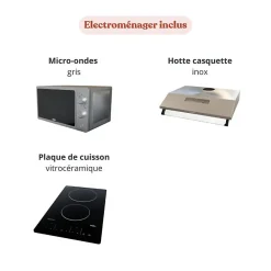 Kitchenette K30 façades Gris - Plan de travail Bois - Crédences : Non - Evier inox - Electroménager Inox inclus