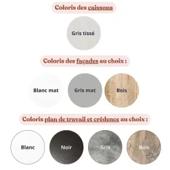 Kitchenette K30 façades Gris - Plan de travail Bois - Crédences : Non - Evier inox - Electroménager Inox inclus