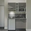 Kitchenette K13 façades Gris - Plan de travail Gris béton - Crédences : Oui - Evier inox - Electroménager Inox inclus