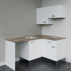 Kitchenette KA02 - 128 cm - Façades : Blanc - Plan de travail : Bois - Crédences : Non - Evier