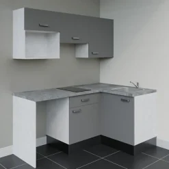 Kitchenette KA03 - 128 cm - Façades : Gris - Plan de travail : Gris béton - Crédences : Non - Evier