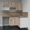 Kitchenette KA03 - 128 cm - Façades : Bois - Plan de travail : Bois - Crédences : Oui - Evier