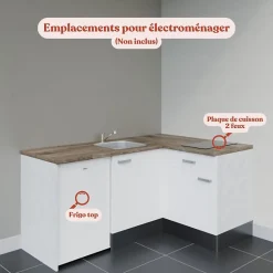 Kitchenette KA01 - 128 cm - Façades : Blanc - Plan de travail : Bois - Crédences : Non - Evier