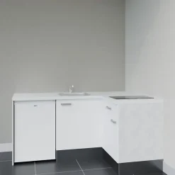 Kitchenette KA01 façades Blanc - Plan de travail Blanc - Crédences : Non - Evier inox - Electroménager Blanc inclus