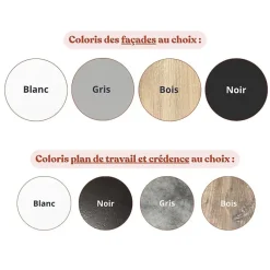 Kitchenette KA02 façades Blanc - Plan de travail Bois - Crédences : Non - Evier inox - Electroménager Blanc inclus