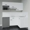 Kitchenette KA03 façades Blanc - Plan de travail Blanc - Crédences : Oui - Evier inox - Electroménager Inox inclus
