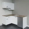 Kitchenette KA02 façades Blanc - Plan de travail Bois - Crédences : Non - Evier inox - Electroménager Inox inclus