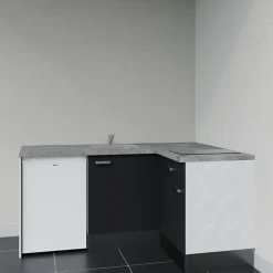 Kitchenette KA01 façades Noir - Plan de travail Gris béton - Crédences : Non - Evier inox - Electroménager Blanc inclus