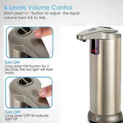 KLEENMAC Distributeur de savon automatique en acier inoxydable avec base étanche et détecteur de mouvement infrarouge