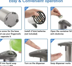 KLEENMAC Distributeur de savon automatique en acier inoxydable avec base étanche et détecteur de mouvement infrarouge