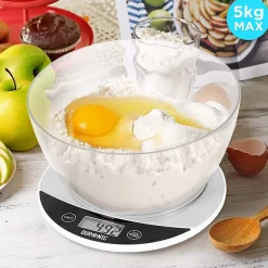 KS3000 Balance de cuisine Capacité 5 kg Affichage numérique Ajout de poids Précision 1 g Bol 2L Pâtisserie Courrier Duronic