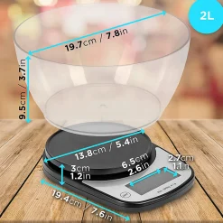 KS5000 BKCR Balance de cuisine Capacité 5 kg Affichage numérique Ajout de poids Précision 1 g Bol 2L Pâtisserie Courrier Duronic