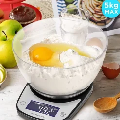 KS5000 BKCR Balance de cuisine Capacité 5 kg Affichage numérique Ajout de poids Précision 1 g Bol 2L Pâtisserie Courrier Duronic