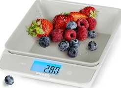 KS100 GY Balance de cuisine Capacité 5 kg Affichage numérique Ajout de poids Précision 1 g Bol 1,2L 4 capteurs précis Duronic