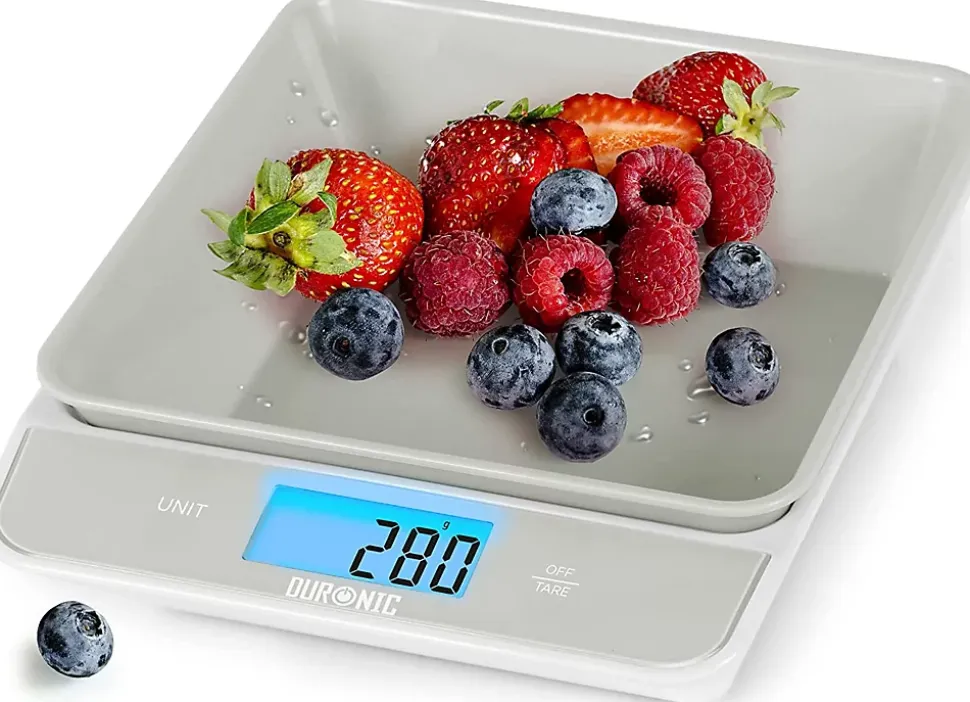 KS100 GY Balance de cuisine Capacité 5 kg Affichage numérique Ajout de poids Précision 1 g Bol 1,2L 4 capteurs précis Duronic