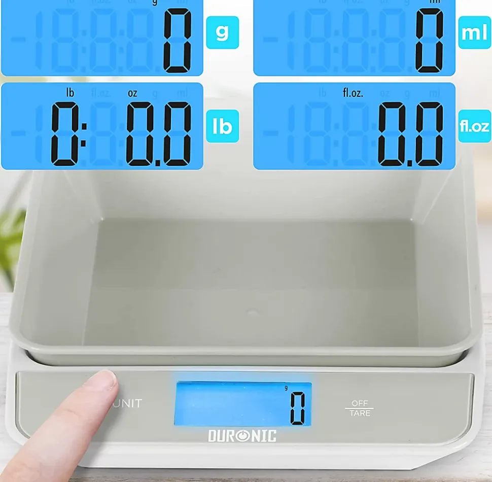 KS100 GY Balance de cuisine Capacité 5 kg Affichage numérique Ajout de poids Précision 1 g Bol 1,2L 4 capteurs précis Duronic