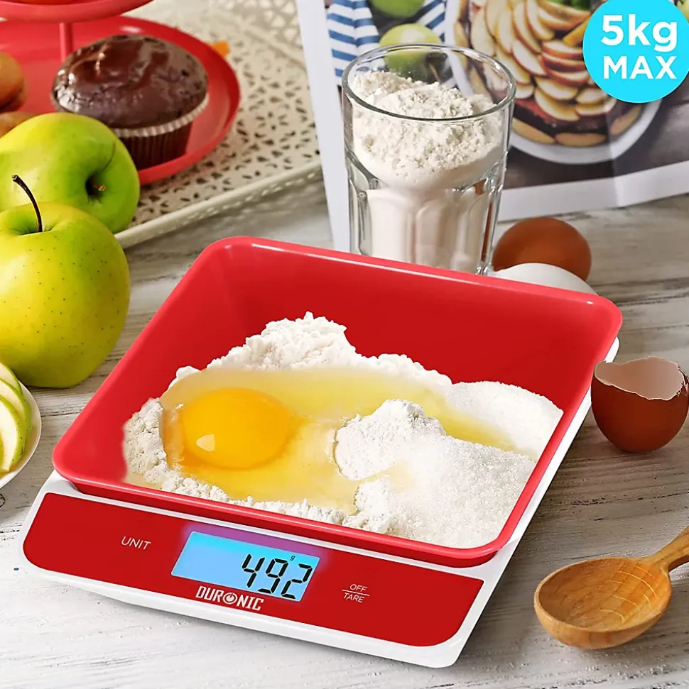 KS100 RD Balance de cuisine Capacité 5 kg Affichage numérique Ajout de poids Précision 1 g Bol 1,2L 4 capteurs précis Duronic